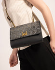Savi Small Embossed & Grained Leather Bag - Charcoal