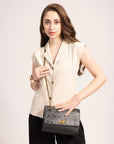 Savi Small Embossed & Grained Leather Bag - Charcoal