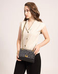 Savi Small Embossed & Grained Leather Bag - Charcoal