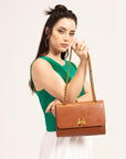 Savi Small Embossed & Grained Leather Bag - Amber Glow