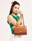 Savi Small Embossed & Grained Leather Bag - Amber Glow
