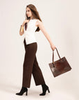 Mivva Handtooled Medium Bag - Brunette Leather