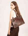 Mivva Handtooled Medium Bag - Brunette Leather