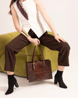 Mivva Handtooled Medium Bag - Brunette Leather