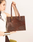 Mivva Handtooled Medium Bag - Brunette Leather