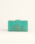 Desert Lotus Wallet - Turquoise Handtooled Leather & Calfskin