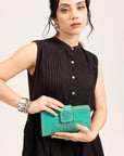 Desert Lotus Wallet - Turquoise Handtooled Leather & Calfskin