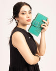 Desert Lotus Wallet - Turquoise Handtooled Leather & Calfskin