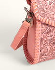Leon Mini Handle Purse - Pink Handtooled Leather & Calfskin