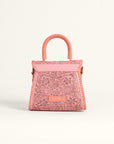 Leon Mini Handle Purse - Pink Handtooled Leather & Calfskin