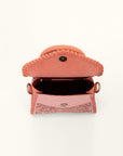 Leon Mini Handle Purse - Pink Handtooled Leather & Calfskin