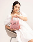 Leon Mini Handle Purse - Pink Handtooled Leather & Calfskin