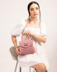 Leon Mini Handle Purse - Pink Handtooled Leather & Calfskin