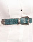 Sophia Belt- Turquoise Floral Leather