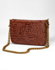 LW On The Go Mini Chain Bag In Hand Finished Embossed Leather - Brown