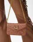 LW On The Go Mini Chain Bag In Hand Finished Embossed Leather - Brown