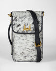 Shell Phone Bag In Black And White Cowhide
