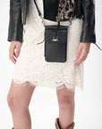 Shell Phone Bag In Calf Leather -Black