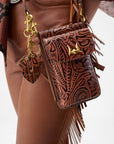 Shell Phone Bag In Hand Finished Embossed Leather - Brown