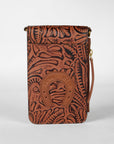 Shell Phone Bag In Hand Finished Embossed Leather - Brown