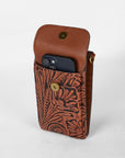 Shell Phone Bag In Hand Finished Embossed Leather - Brown
