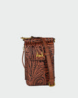 Shell Phone Bag In Hand Finished Embossed Leather - Brown