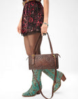 Mivva Handtooled Mini Bag - Brunette Leather