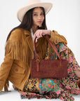 Mivva Handtooled Mini Bag - Soft Walnut Leather