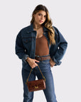 Savi Mini Bag In Hand Finished Embossed Leather - Brown
