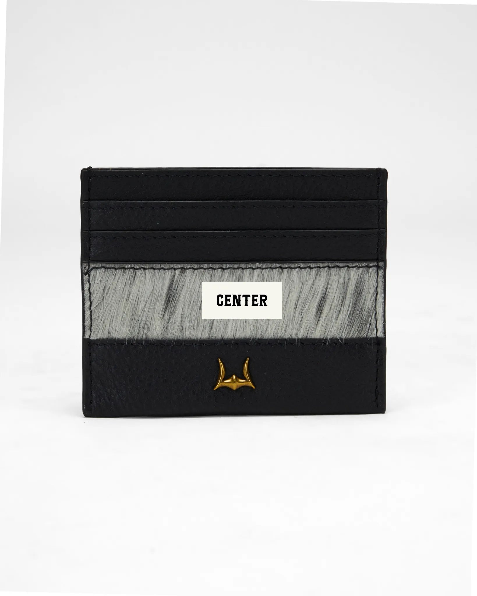 Shell Card Holder In Black & White Cowhide