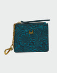 Sophia Credit Card Holder In Hand Finished Embossed Leather - Turquoise
