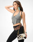 Valencia Ostrich Leather Bag - Black & White Cowhide