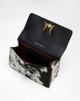 Valencia Ostrich Leather Bag - Black & White Cowhide