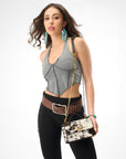 Valencia Ostrich Leather Bag - Black & White Cowhide