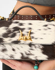 Valencia Ostrich Leather Bag - Black & White Cowhide