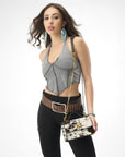 Valencia Ostrich Leather Bag - Black & White Cowhide