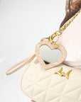 Heart Shape Bag Charm In Hand Finished Embossed Leather - White