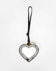 Heart Shape Bag Charm In Black & White Cowhide