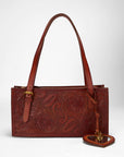 Heart Shape Bag Charm In Handtooled Leather