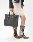 Horse Shoe Bag Charm In Calf Leather - Black