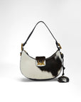 Horse Shoe Bag Charm In Black & White Cowhide