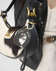 Horse Shoe Bag Charm In Black & White Cowhide