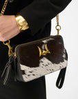 Shell Mini Purse In Black & White Cowhide