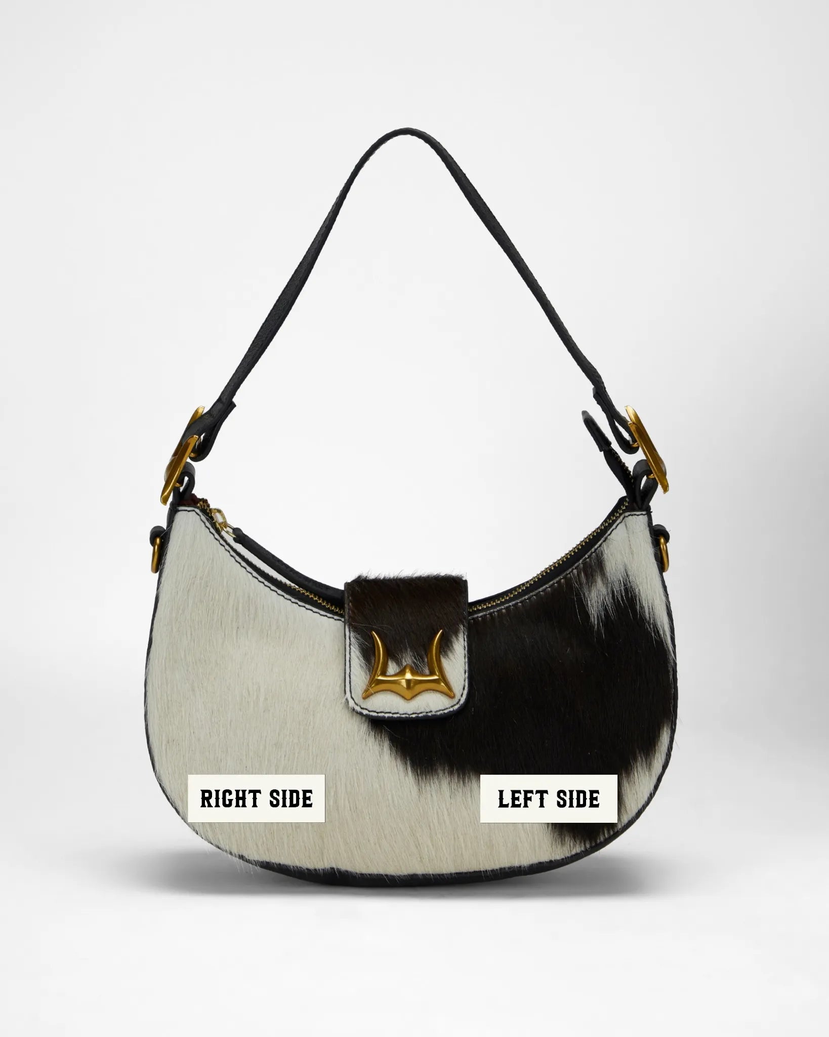LW Hobo Medium Purse In Black & White Cowhide