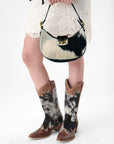 LW Hobo Medium Purse In Black & White Cowhide