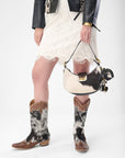 LW Hobo Medium Purse In Black & White Cowhide