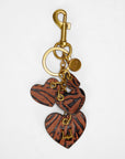 Heart Shape Keychain In Hand Finished Embossed Leather - Brown