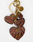 Heart Shape Keychain In Hand Finished Embossed Leather - Brown