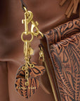 Heart Shape Keychain In Hand Finished Embossed Leather - Brown