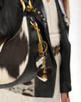 Heart Shape Keychain In Black & White Cowhide Leather